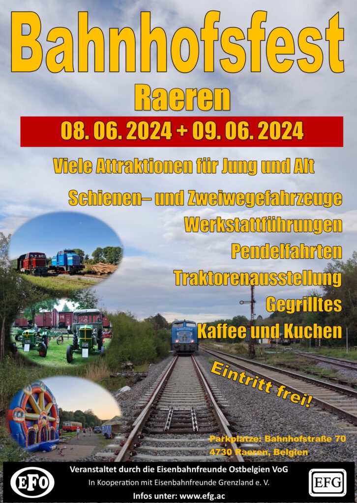 Das Poster für das Bahnhofsfest 2024 in Raeren am 08.06.2024 und 09.06.2024.